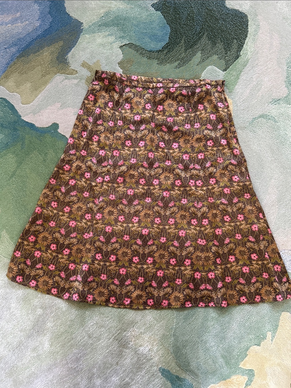 100% Silk Vintage Floral Patterned Midi Skirt by Garnet Hill Size 10